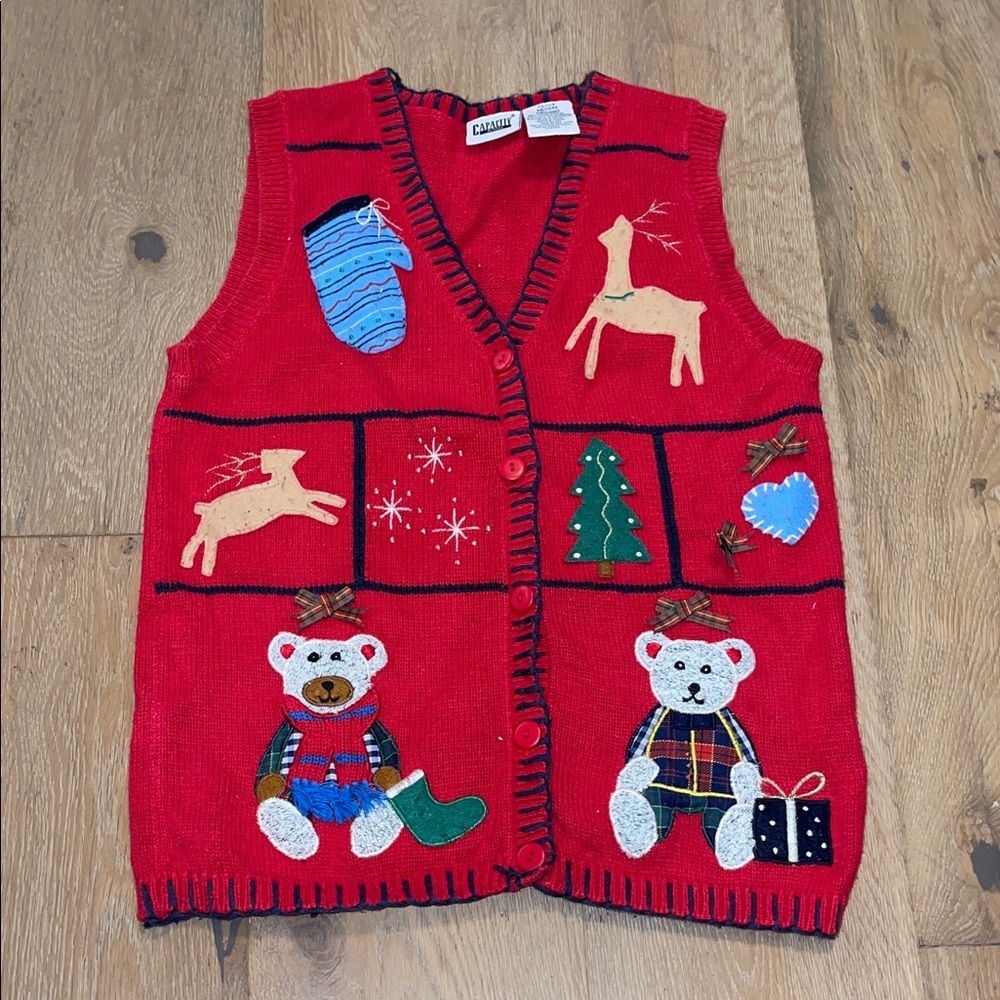 Capacity petites Festive Red Knit Vest with Holiday Motifs Christmas medium p